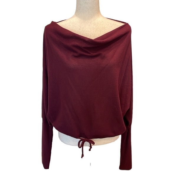 Urban Outfitters Waffle Knit Pullover Drawstring Top Raspberry/Burgundy - Picture 1 of 11